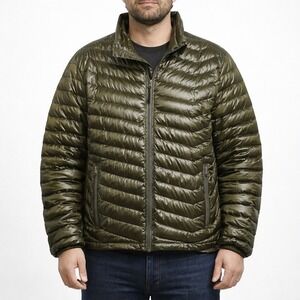 Triple Nickel 555 Mens Down Puffer Jacket Olive Green Metallic Quilted Size M